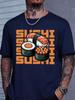 Vivid Blue Unisexs Loose Cotton Tshirt Classic Sushi Roll Seafood Food Art Print Crew Neck Teen Daily Summer Street Short Sleeve Te