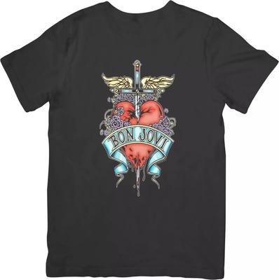 Música de Bon Jovi Ajuste Unisex para Hombres y Mujeres Camiseta de Algodón de Calidad Negra