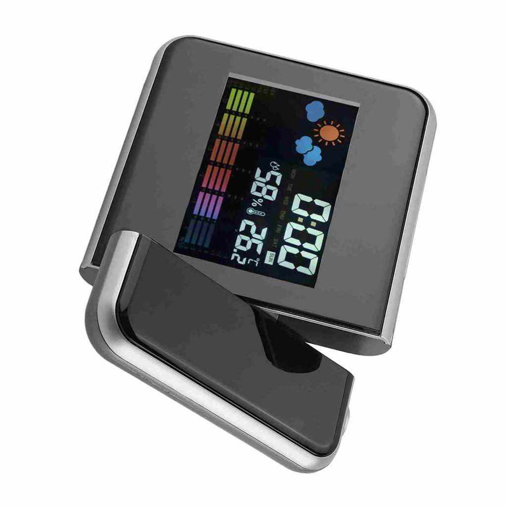 Digital LED Weather Forecast Projector Calendar Humidity Display Alarm Clock(Black)