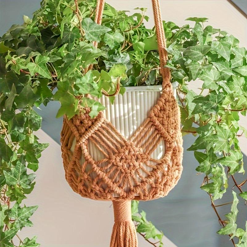1pc Boho Macrame Plant Hanger for Indoor Outdoor Hanging Succulents Cotton Rope Woven Hanging Basket with Net Pouch