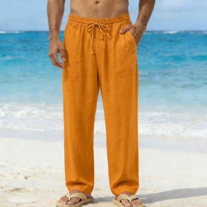 Pantaloni da Spiaggia da Uomo in Misto Lino Bianco Vita con Coulisse Pantaloni Casual