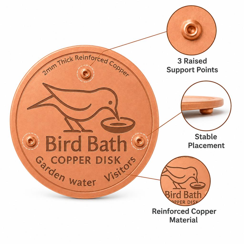 10cm Copper Bird Bath Disk Round Copper Plate with 3 Raised Support Points for Garden Bird Baths Fountains Outdoor Water Bowls