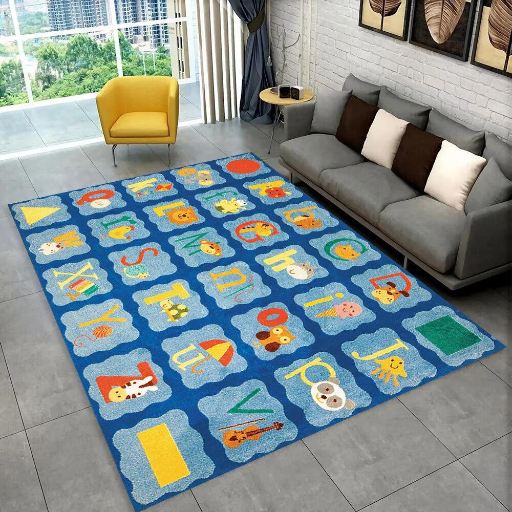 Alfombra con alfabeto de dibujos animados ABC para niños gateando, para sala de juegos, educación temprana, para sala de estar, dormitorio, sofá, antideslizante.