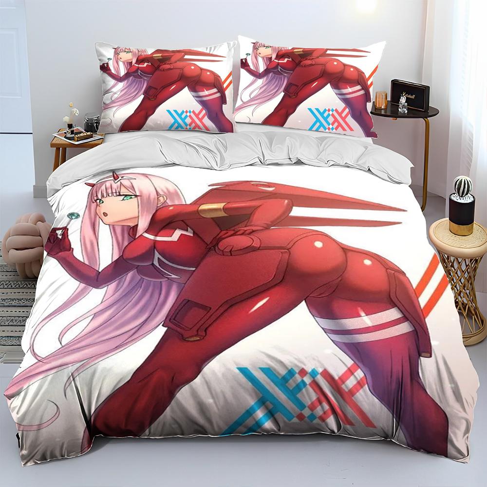 Zero Two DARLING In The FRANXX Cartoon Comforter Bedding Set,Duvet Cover Bed Set Quilt Cover Pillowcase,Queen Size Bedding Set