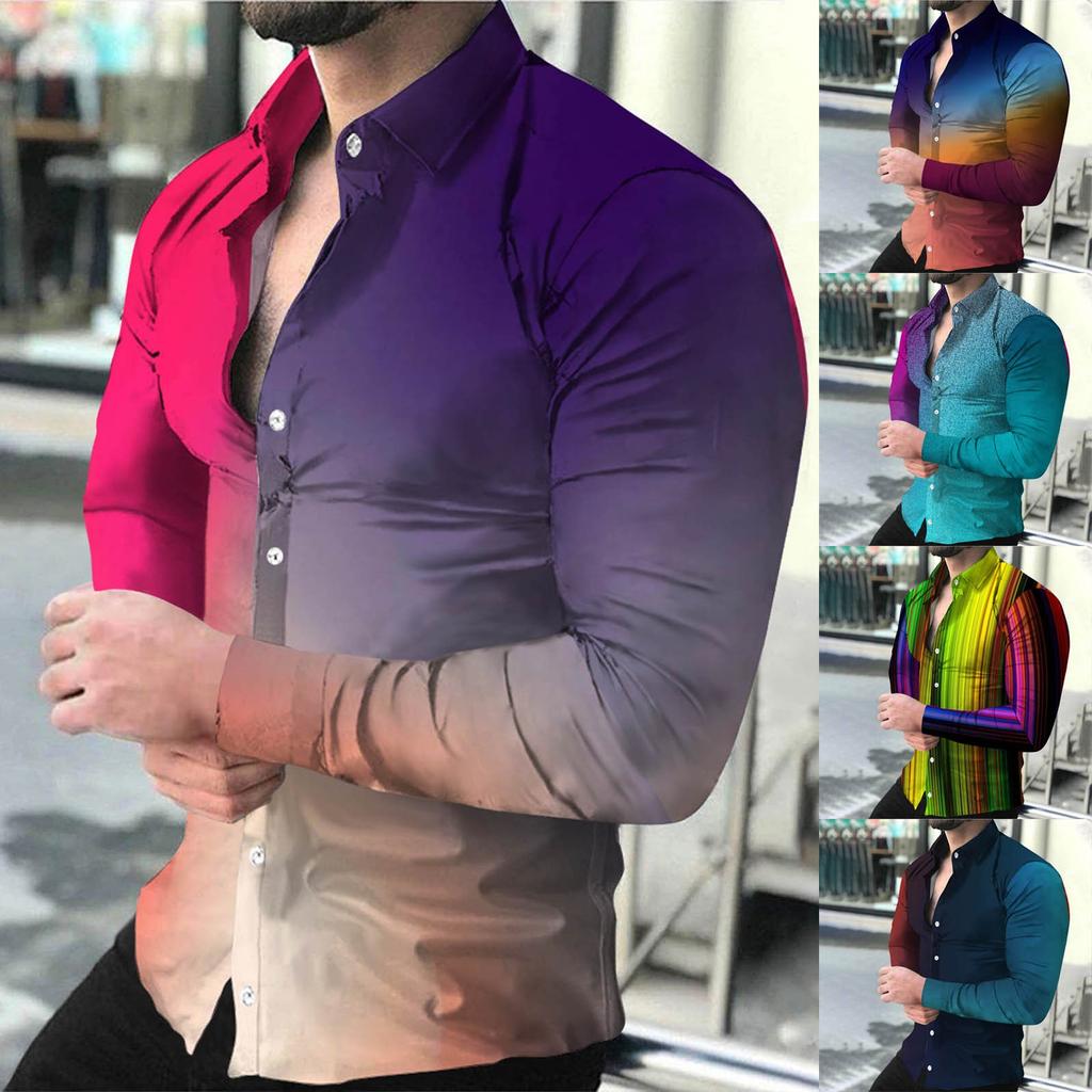 Men's Printed Long Sleeve Shirts Casual Loose Printed Long Sleeve Shirts