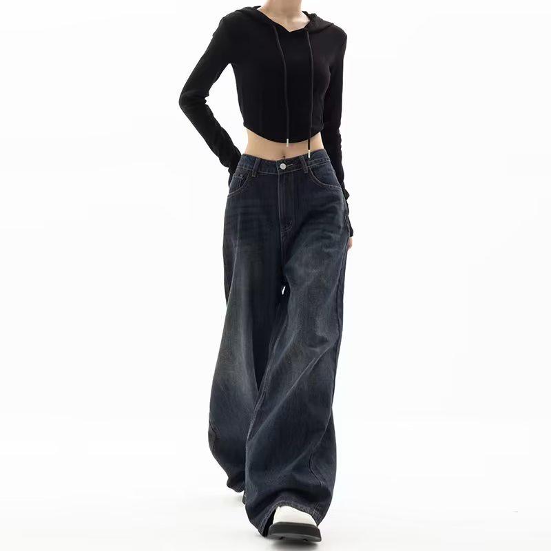 Women's Retro Harajuku Wide-Leg Jeans with Pockets - Oversized Korean Street Fashion for Autumn