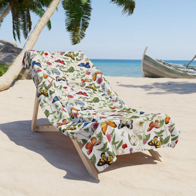 Butterflies Banana Papi Beach Towel Oversized Quick Dry Colorful Summer Travel & Beach Gifts Towels