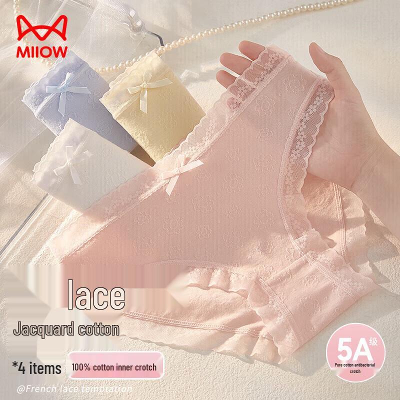 

Maoren Women s Sweet Bowknot Lace Cotton Mid-Waist Underwear (4-Pack) L