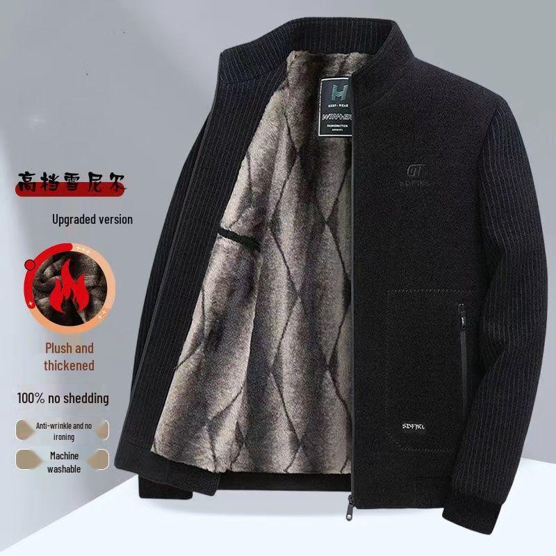 Men's Corduroy Woolen Coat - Velvet-Lined Winter Jacket for Middle-aged and Elderly Dads