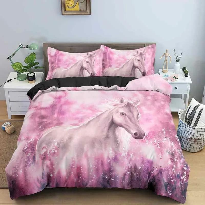 Horse Animal 3D Bedding Double Bed Duvet Cover Set for Adults Soft Home Textile No Sheet Full King Size Decor Bedroom Textile