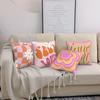 Retro Groovy Love Pillow Covers, 70S Wavy Checker Daisy Floral Art Throw Pillow Cases, Funky Hippie Home Decor Cushion Covers