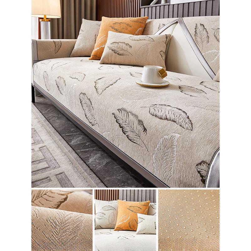 Luxe Léger Haut Sens Coussins d'Assise de Canapé Quatre Saisons Universel Canapé en Cuir Housse Spéciale Housse Antidérapante Tissu de Couverture