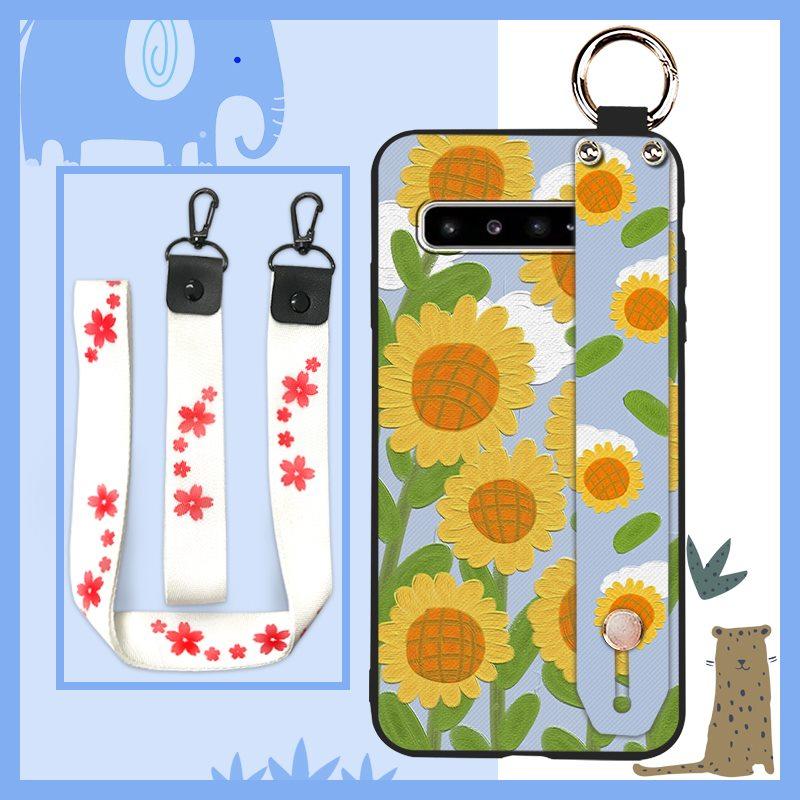 Phone Holder Oil Painting Phone Case For Samsung Galaxy S10 5G/SM-G977N Fashion Design Lanyard Silicone Shockproof Ring