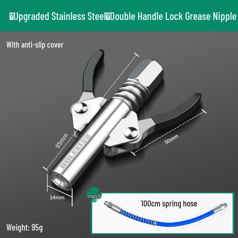 High-Pressure Self-Locking Grease Nozzle with Pliers-Type Grip and Flat Head for Electric, Pneumatic, or Manual Grease Guns