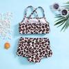 Girls' Leopard Print Sporty Swimsuit Set - Split Sling Style