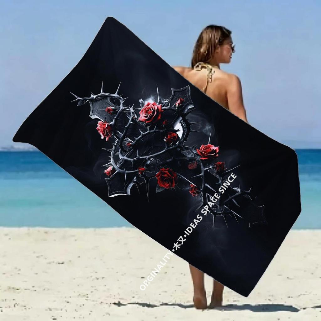 Gothic Thorn Rose Cross Beach Towel Patterned Sunscreen And Windproof Suitable For Swimming Pool Camping Travel Blanket
