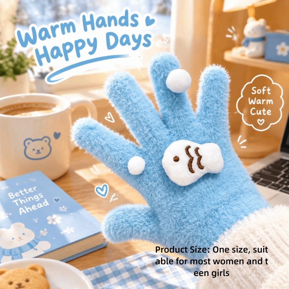 Cycling Full Finger Gloves Cold Proof Fish Bubble Gloves Soft Plush Winter Gloves Girls