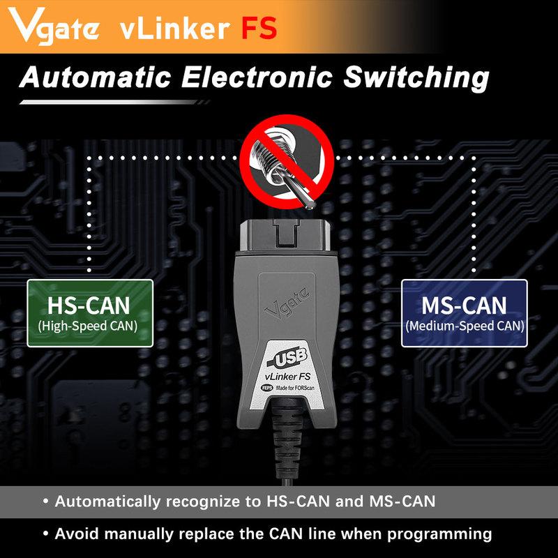 Vgate Vlinker FS ELM327 USB OBD2 Car Diagnostic Tools FORScan OBD2 Automotive Scanner MS/HS CAN PK OBDLink EX For Mazda For Ford