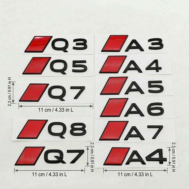 2026 3D Black Red Car Rear Emblem Badge Sticker For Audi A3 A4 A5 A6 A7 A8 Q3 Q5 Q7 Q8 Trunk Logo Auto Styling Accessories