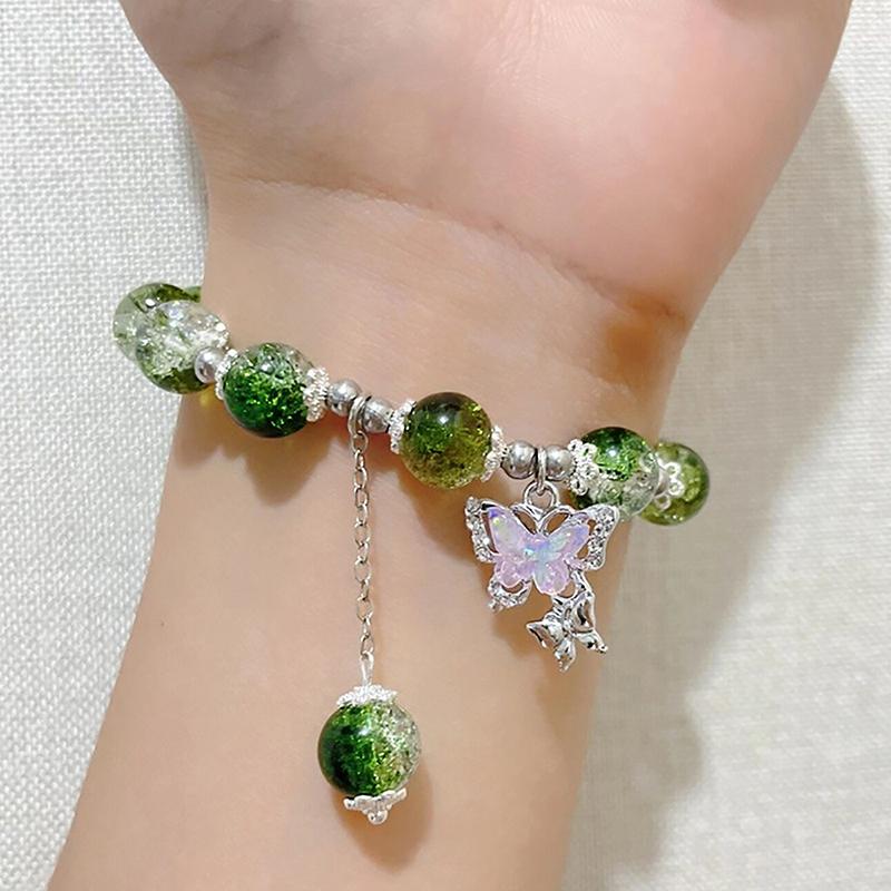Fashion Crystal Butterfly Bracelet Colorful Beads Charm Elastic Bracelet Women Jewelry Accessories Gifts