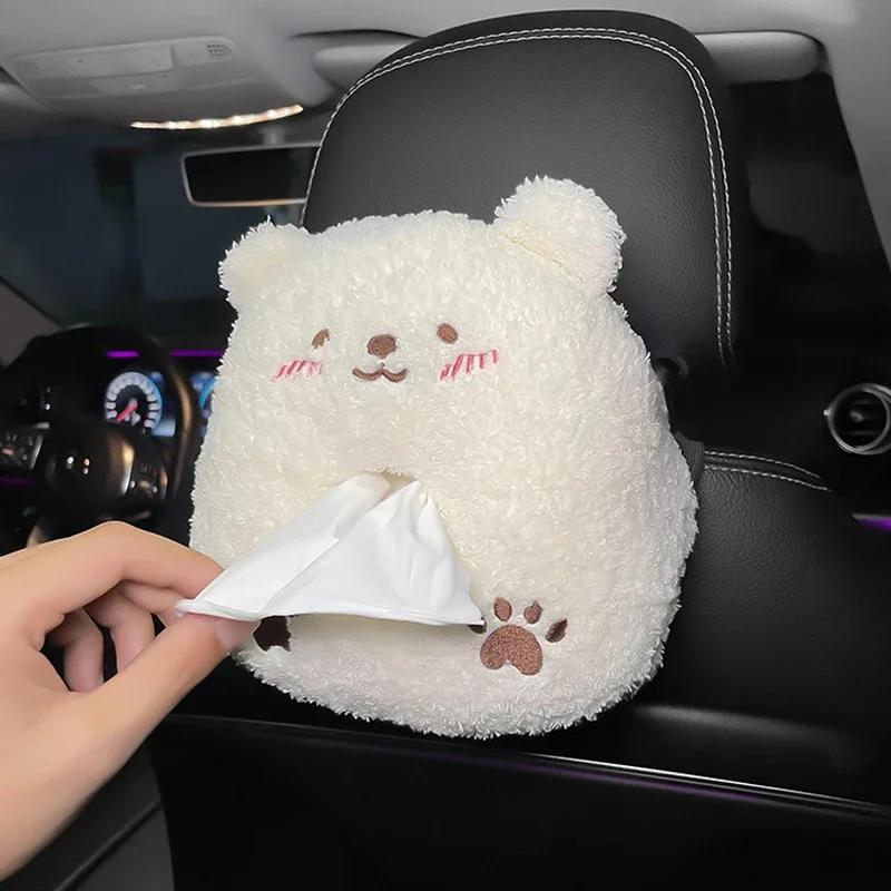 Adorable Animal Plush Car Tissue Box Portable Drawer-Type Napkin Holder Suitable Seat Back & Armrest Box Cute In-Car Storage Bag