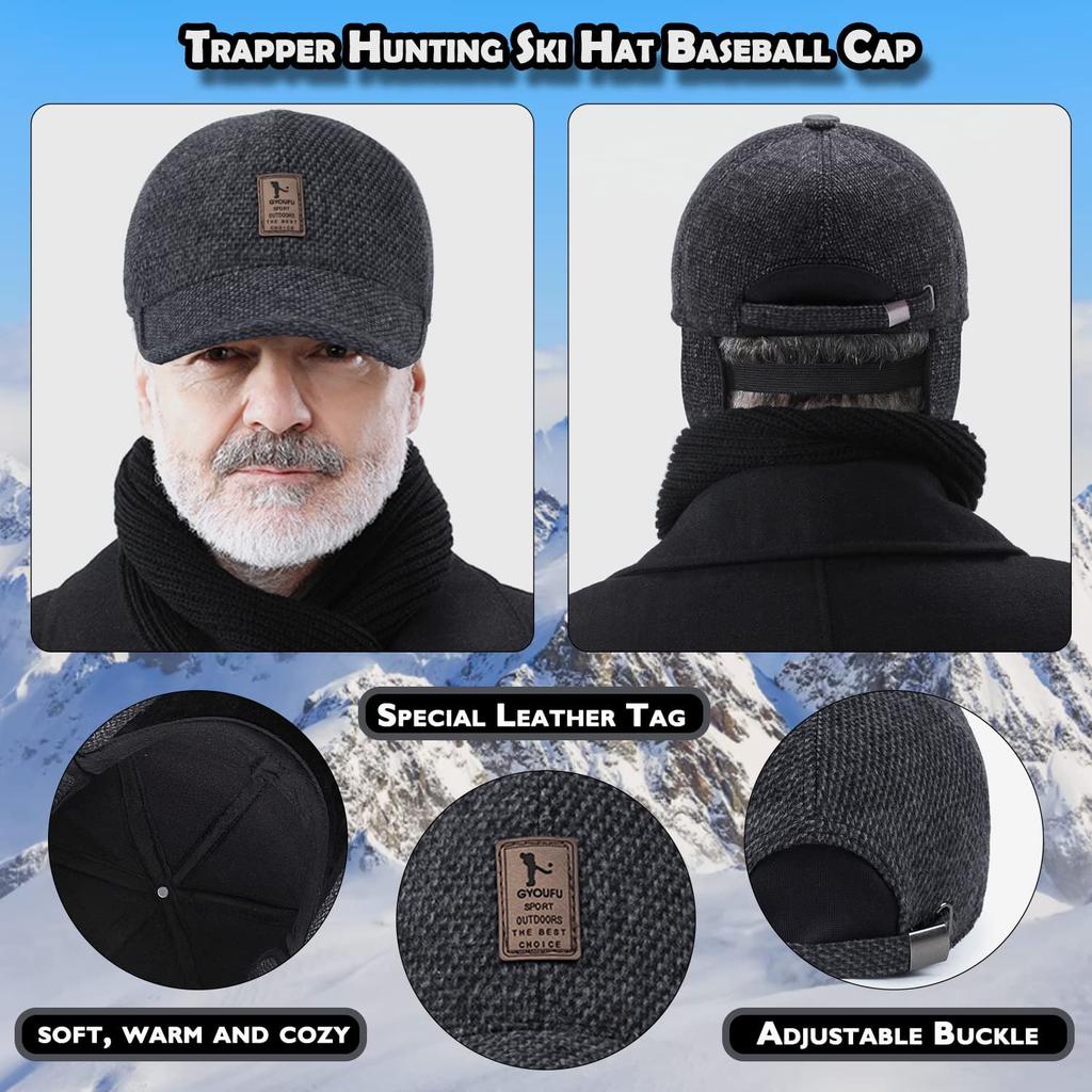 Croogo Pilot Cap with Earflaps and Fleece Winter Pilot Work Winter Hat Men's Lining, Cap, Cap, (G-GSDT1-Gray)