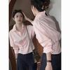 Damen Rosa Langarm Cropped Shirt Mit Asymmetrischem Saum Und Knopfleiste Für Elegante Lässige Tägliche Kleidung