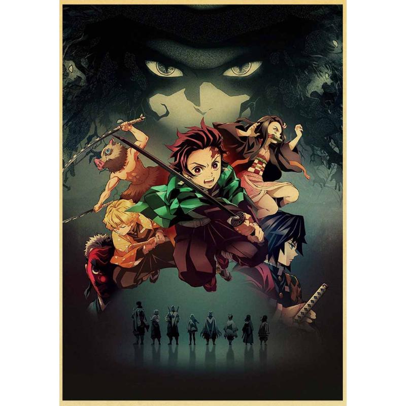 

Классические аниме плакаты «Убийца демонов» эстетический ретро плакат на крафт-бумаге домашний декор наклейки на стену спальня бар кафе художественная живопись 42x30cm