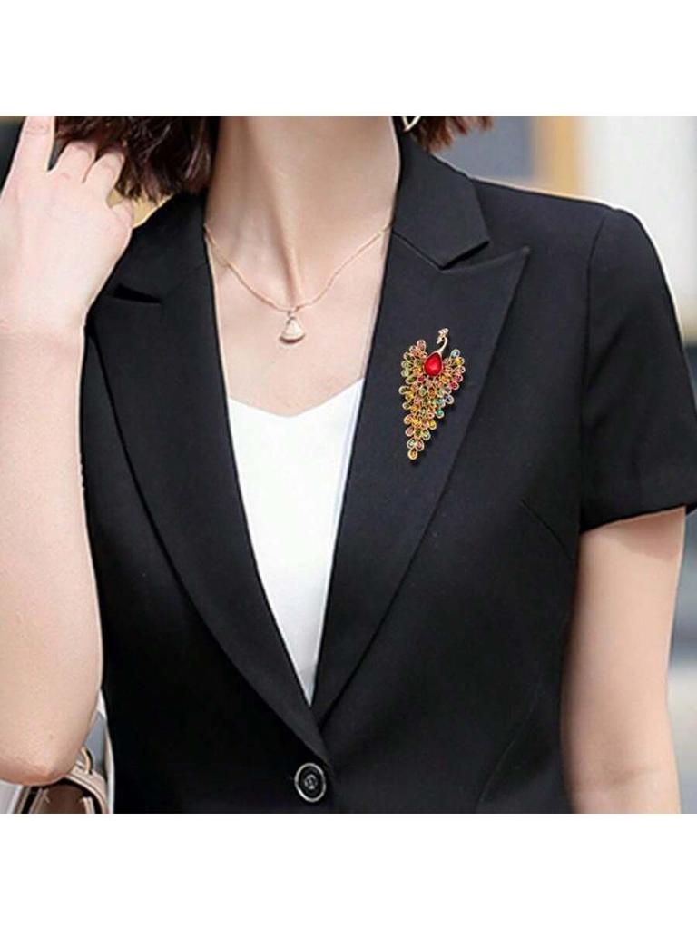 1-Piece Colorful Peacock Rhinestone Glass Brooch, Creative Retro Animal Corsage, Personalized Clothing Accessory