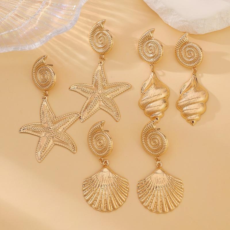 Ein Paar Sommerreise Ozean Muscheln Seemuscheln Seestern Anhänger Ohrringe, Modischer Temperament Damen Strandparty Schmuck