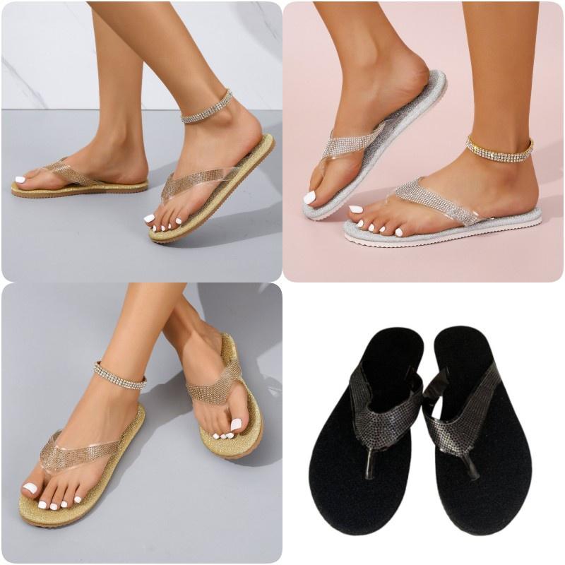 2022 Summer New Arrivals Plus Size Casual Rhinestone Flat Women's Slipper In Stock