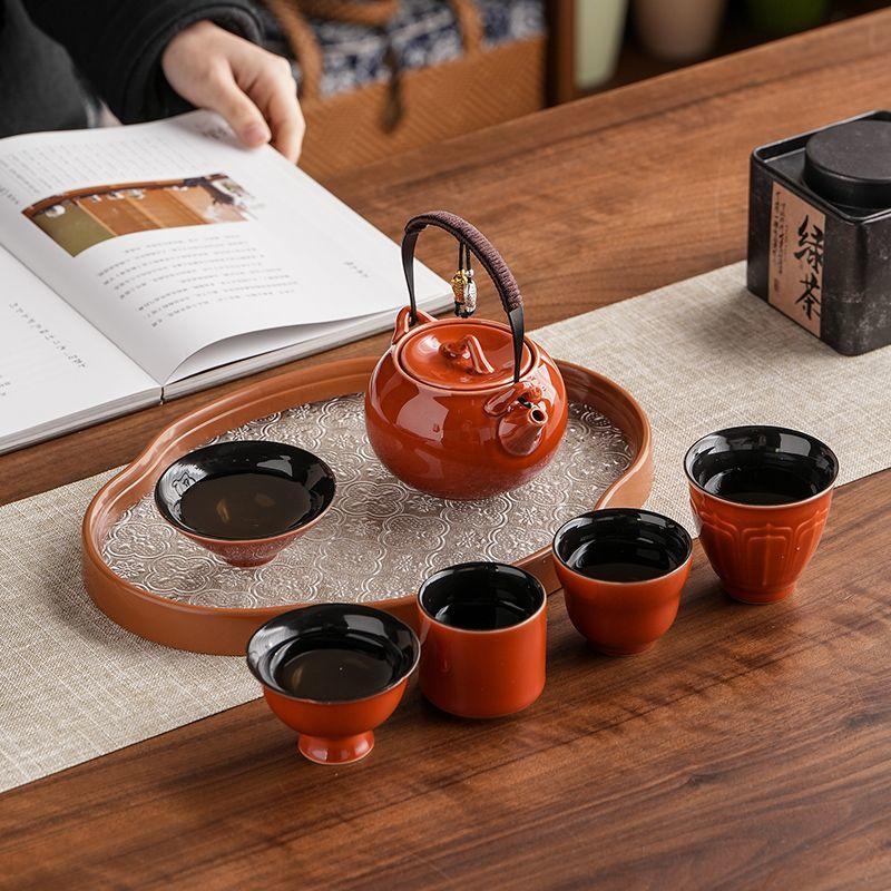 Retro Ceramic Kung Fu Tea Set Portable Travel Teapot with Gift Box Home Office Brewing Chinese Traditional Teaware Gift