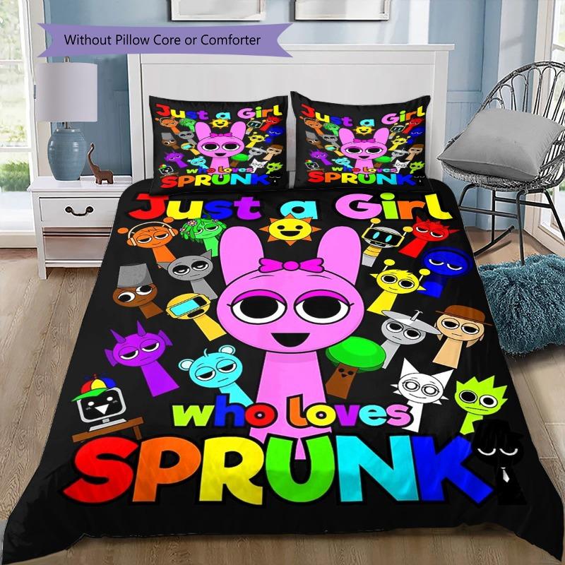 Just A Girl Who Loves Sprunki Colorful Cartoon Character Print 3 Pieces Duvet Cover Set Game Anime Bedding Bedroom Decor Without Pillow Core Comforter