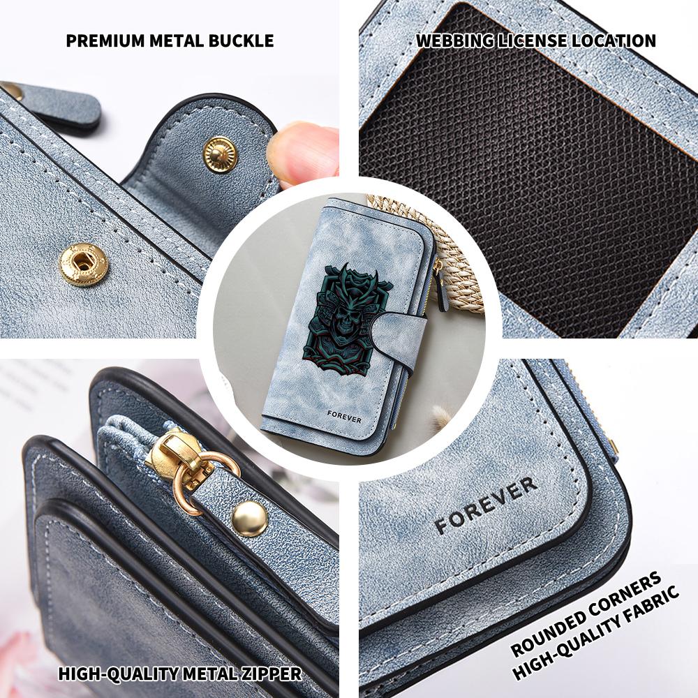 Cool Samurai Skull Print Long Wallet Fashion Casual Portable Card Holder Classic Stylish Daily Use Purse