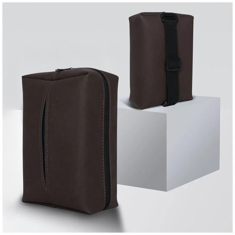 Car Tissue Box Holder Nappa Leather Car Center Console Armrest Napkin Box Sun Visor Backseat Tissue Case with Fix Strap