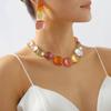 N11161 Fashion Color Matching Jelly Neck Chain Women's ZA Geometric Necklace Earrings Set