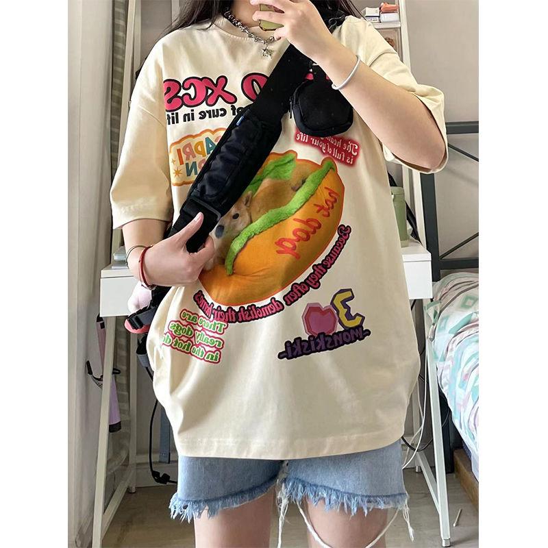 Dámské letní tričko Harajuku Y2K s krátkým rukávem Nový retro potisk pár Všestranný studentský volný top móda