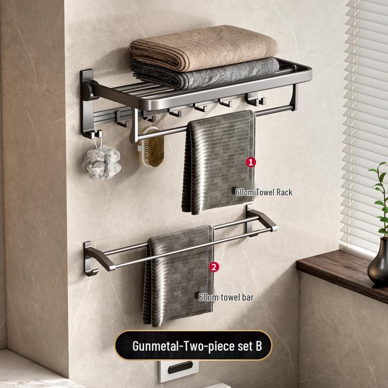 Gun Gray Punch-Free Space Aluminum Wall-Mounted Bathroom Towel Rack