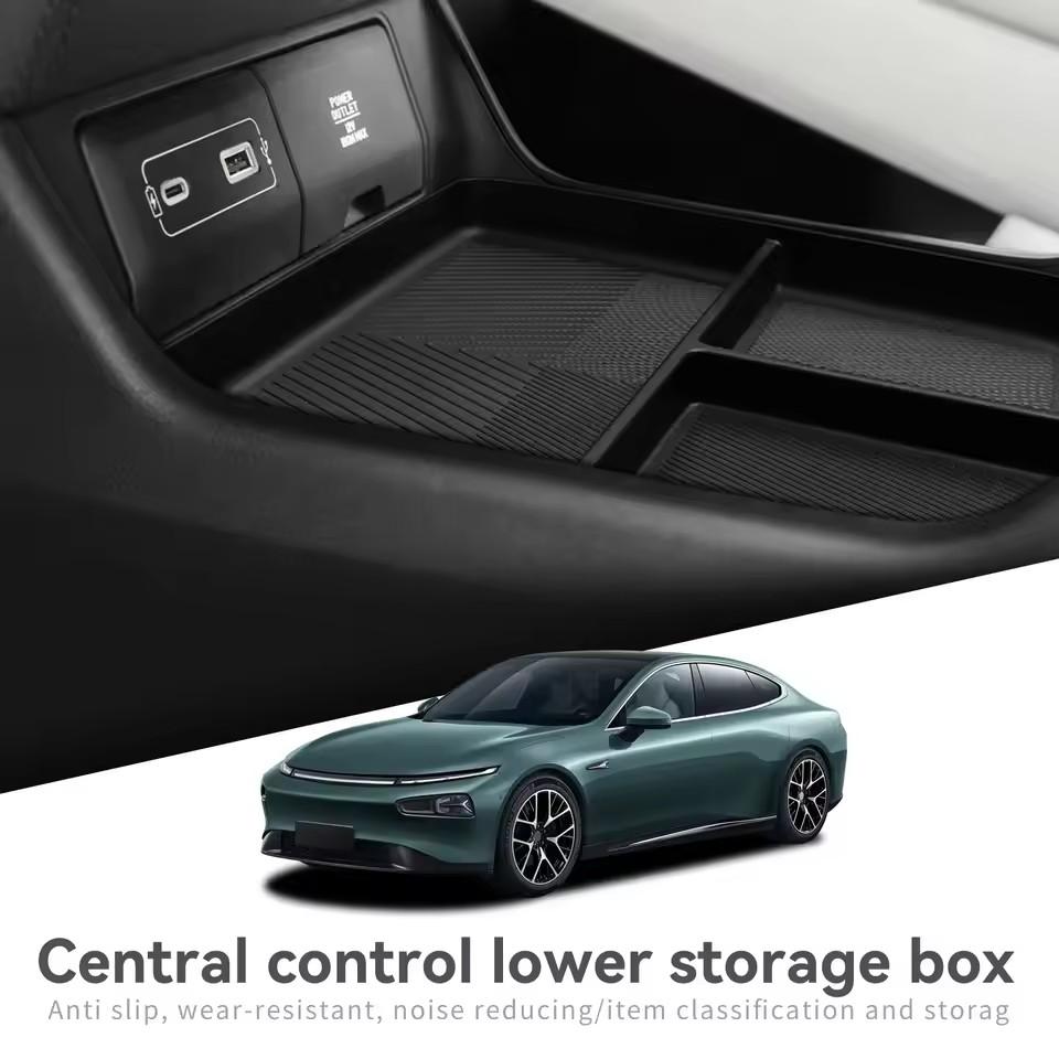 For Xpeng P7/P7i 2025 2025 TPE Center Console Lower Storage Box Auto Tray Organizers Tidying Car Interior Accessories Black