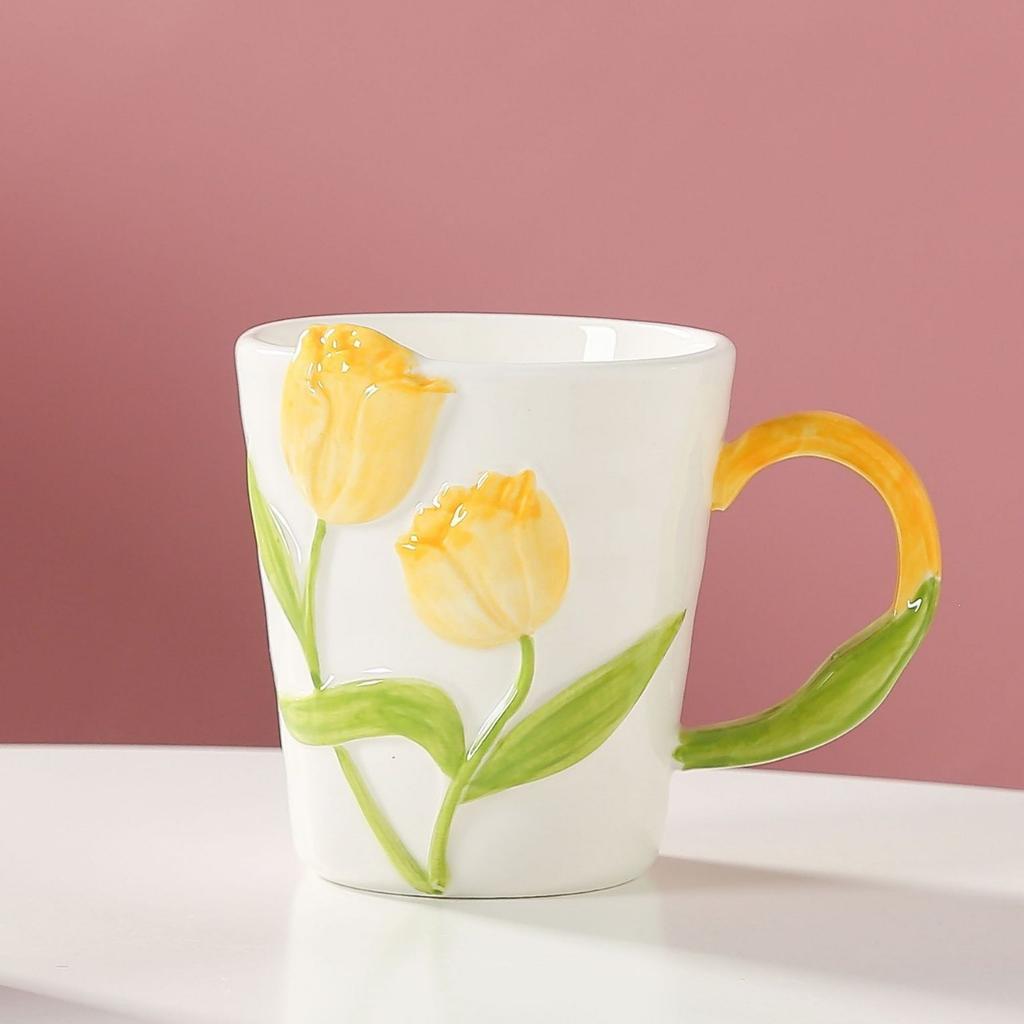Creative Hand Painted Tulip Mugs High Appearance Level Ins Style Ceramic Cups  Niche Design Sense Drinking Cups and Coffee Cups