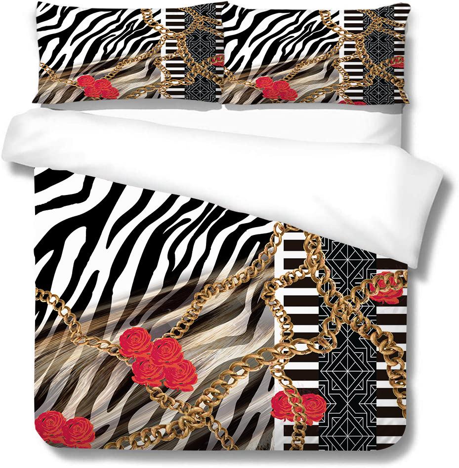 Polyester Quilt Cover Pillowcase Two Or Three-Piece Set 3D Digital Printing Leopard Print Series