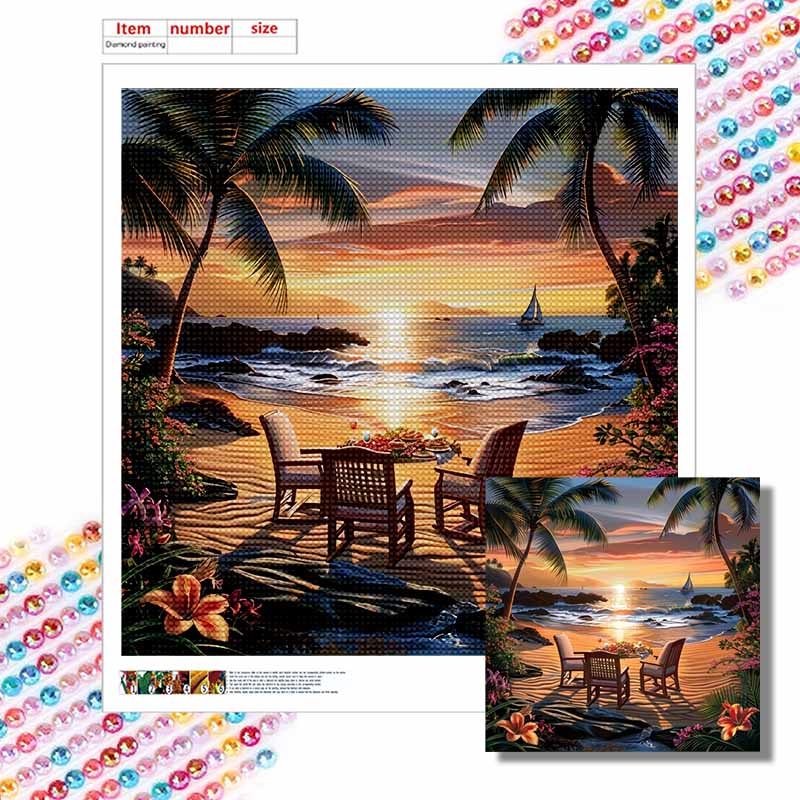 New Arrival 5D DIY Full Circle Diamond Painting "Seaside Scene" Embroidery Cross Stitch Home Decor Gift