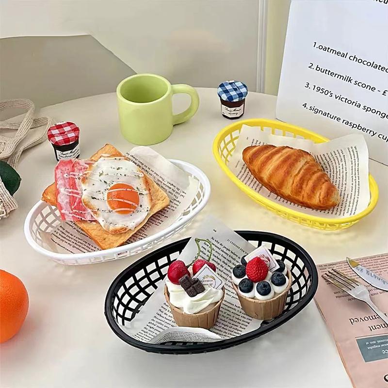 1 ks Eliptický plastový košík Barevný košík na hranolky a hot dogy Servírovací talíř na chléb 24x15,5cm