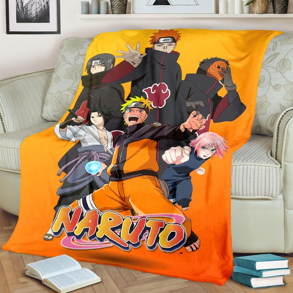 Anime-Naruto Print Blanket Warm Comfortable Flannel Blanket for Bedrooms, Sofas, Beds, Chairs, Picnics, Travel -LXR48