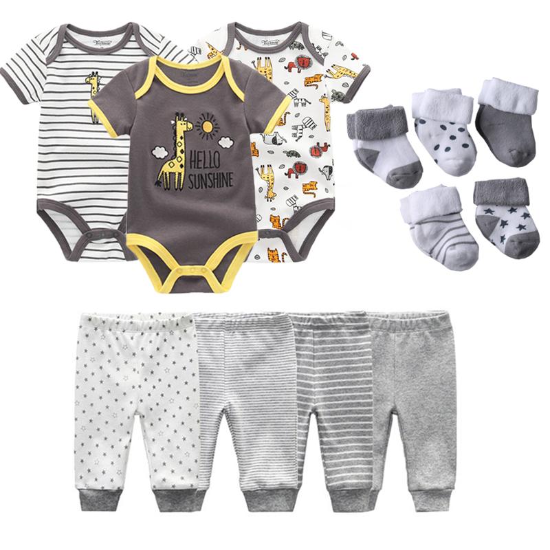 

Kiddiezoom комплект одежды для новорожденных, комплект из 3 предметов, комбинезон для малышей с героями мультфильмов + 4 шт., хлопковые штаны + 5 пар носков, одежда для маленьких мальчиков и девочек 0-3Months