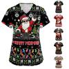 Damen Uniformkleid Lockerer Schnitt mit Weihnachtsdruck V-Ausschnitt und Seitenschlitz Kurzer Ärmel