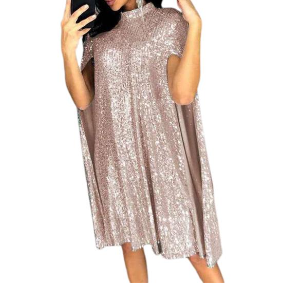 

Женские нижние юбки больших размеров, блестящее вечернее платье, свободная водолазка с блестками, весенне-осеннее открытое женское платье для коктейля S розовый