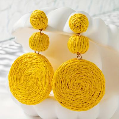 Серьги с подвесками в стиле отпуска, заплетенные из рафии, круглые, для женщин и девочек