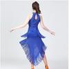 Glittering Latin Dance Dress Asymmetrical Sequins Fringe Performances Costume Breathable Polyester Stage Outfit