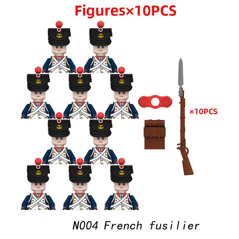 10 stücke Napoleonischen Kriege Militär Soldaten Bausteine WW2 Mini Figuren Französisch Britischen Fusilier Gewehre Waffen Spielzeug Für Kinder